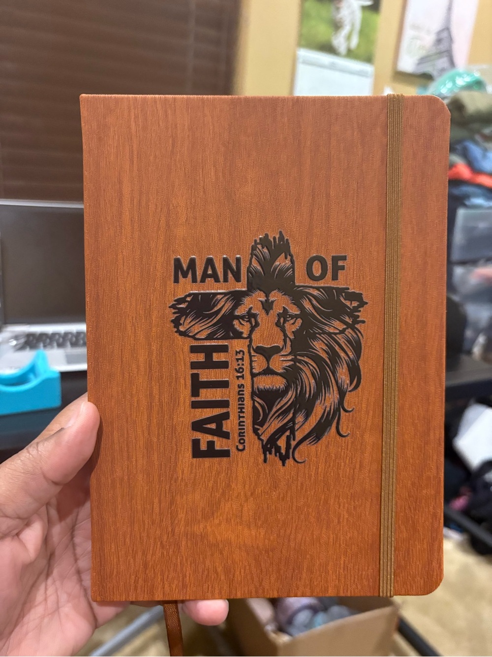 Man of Faith Lion Journal in Woodgrain Brown